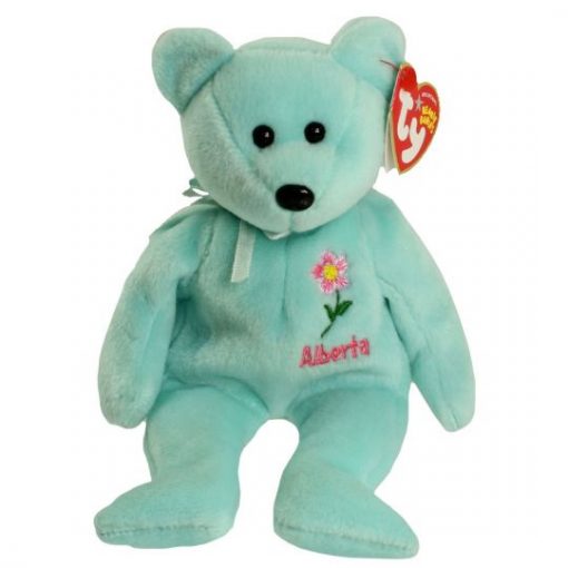 purple ty bear with white rose