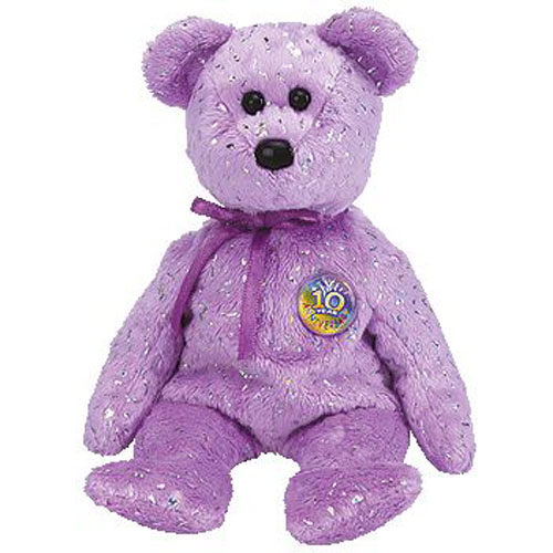 purple beanie baby with flower